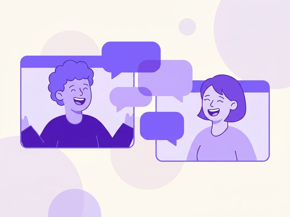 Illustration of two people laughing together in a video call conversation