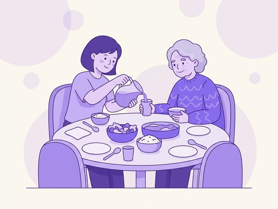 A younger person pouring a drink for an elder with both hands