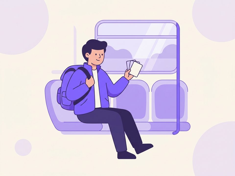 지하철에서 단어 카드를 넘겨 보는 사람