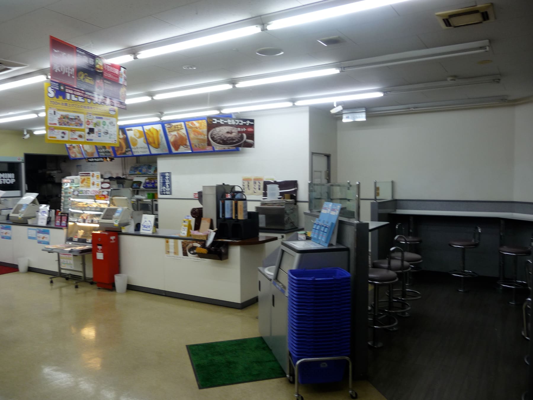 The counter and food area inside a Japanese convenience store