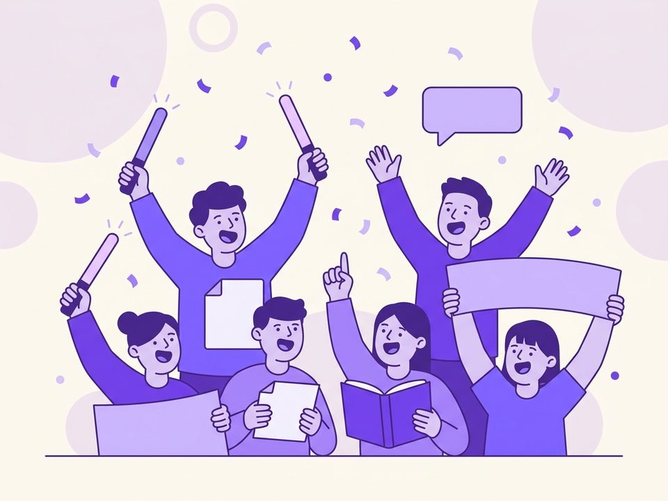 Illustration of fans cheering and waving light sticks at a concert